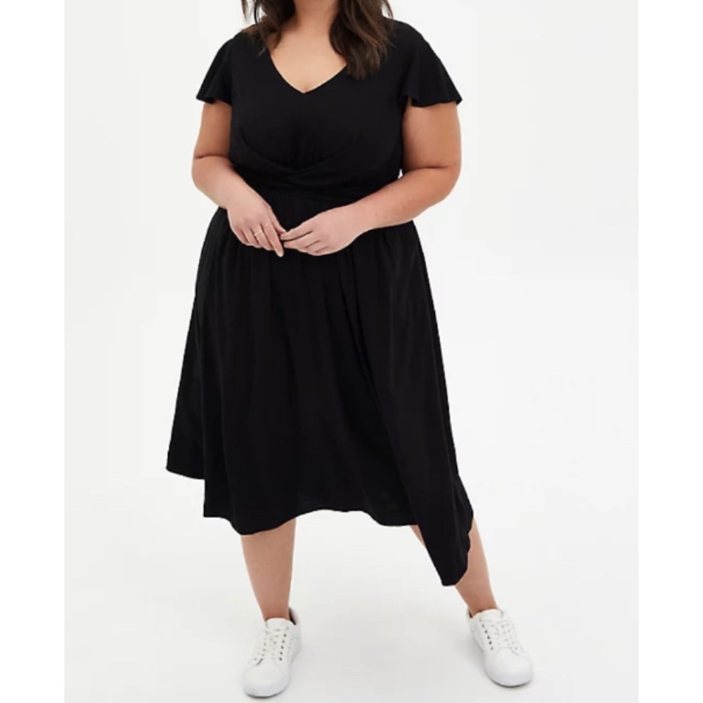 🆕 Black Challis Button Twist Front Midi Dress 0 L